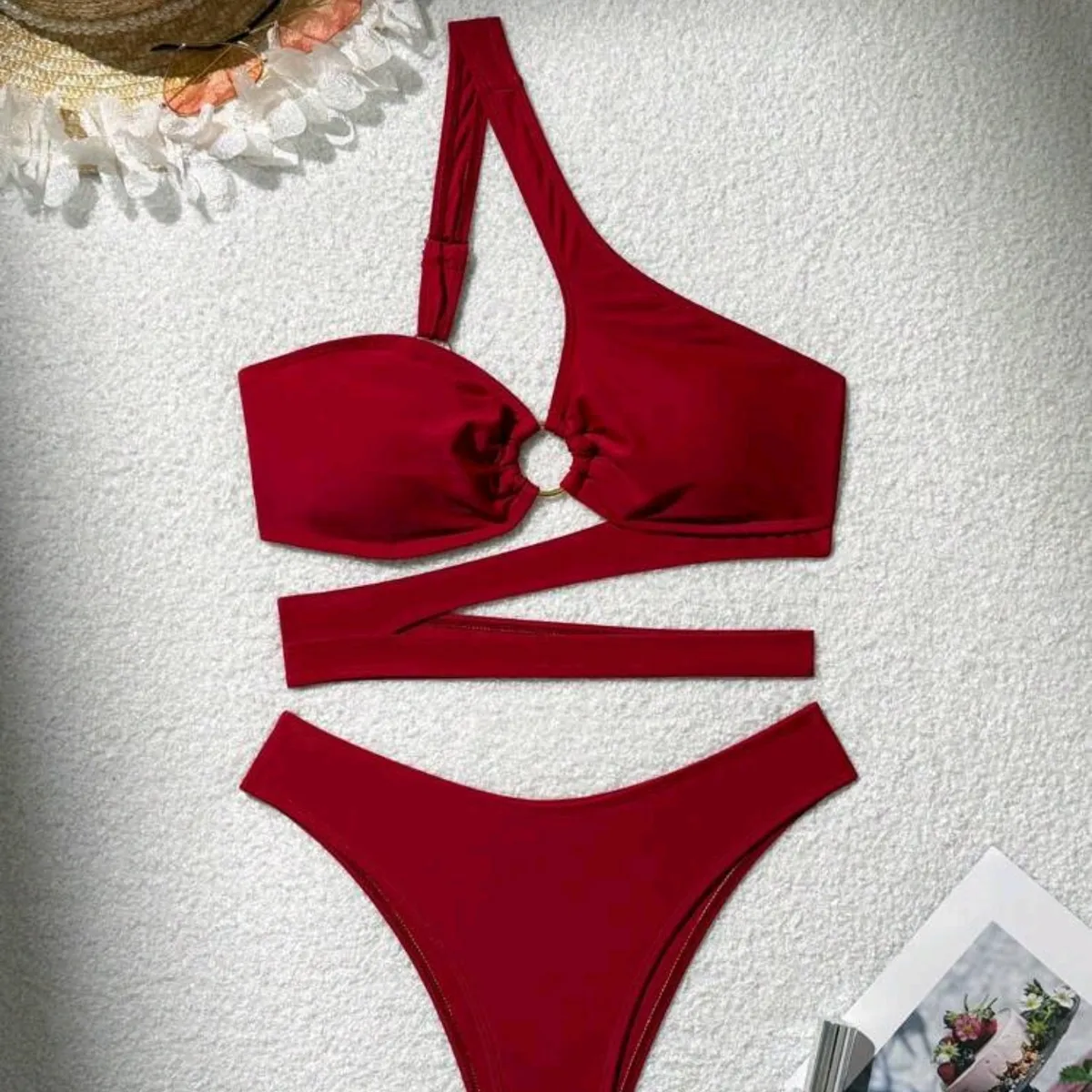 Women's Sexy Cutout One-Shoulder Bikini Set - Size: S