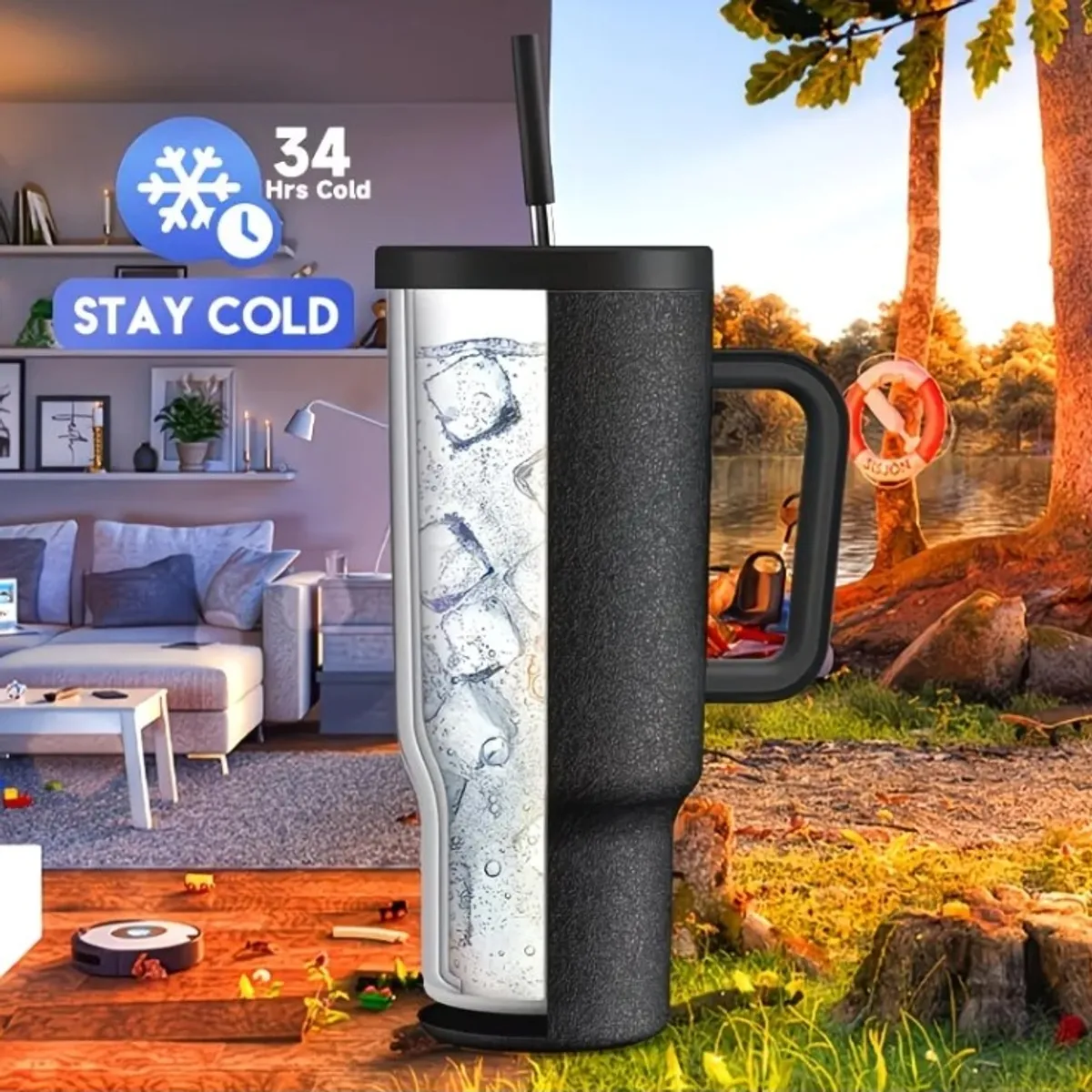 Meoky 40oz Stainless Steel Tumbler with Lid & Straw