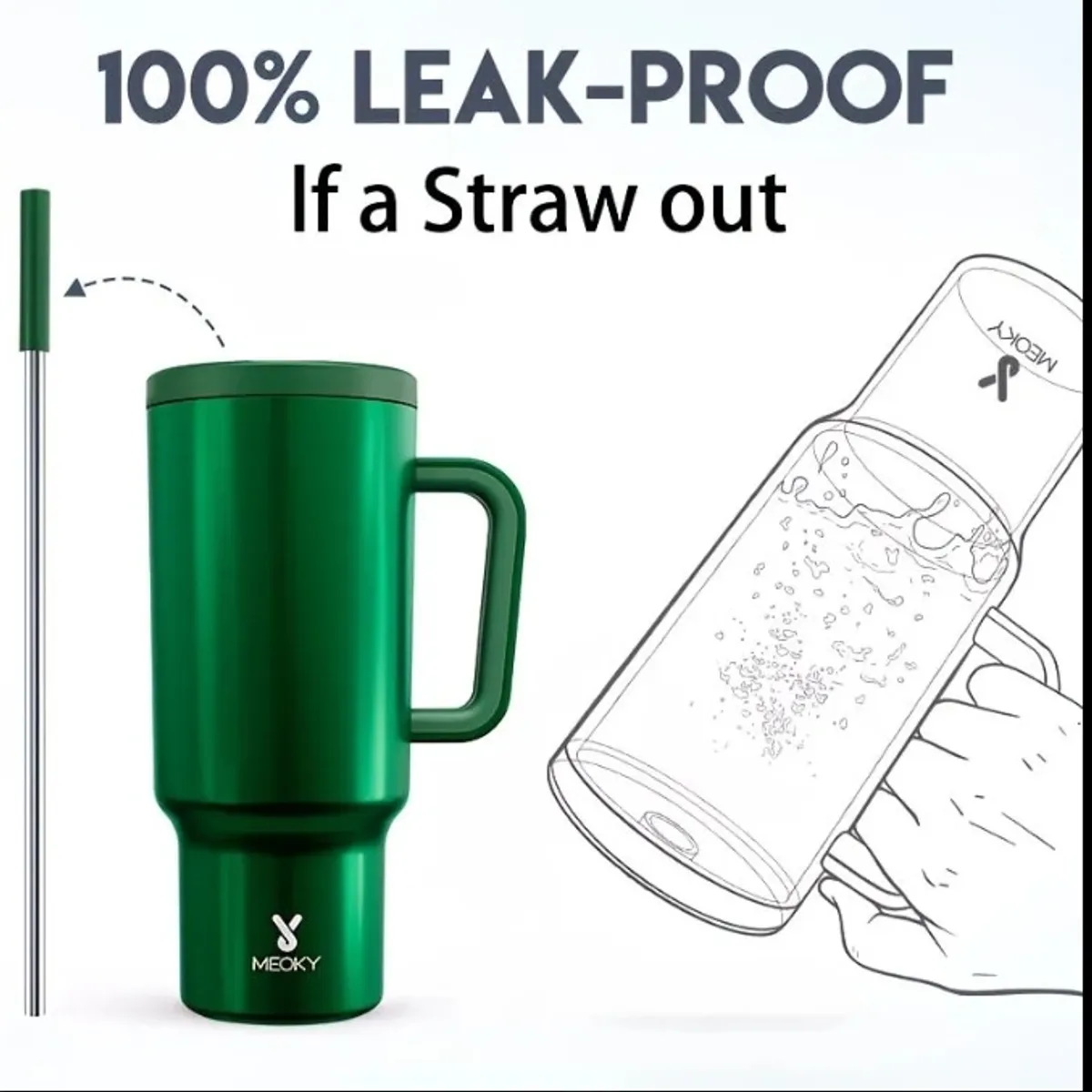 Meoky 40oz Stainless Steel Tumbler with Lid & Straw