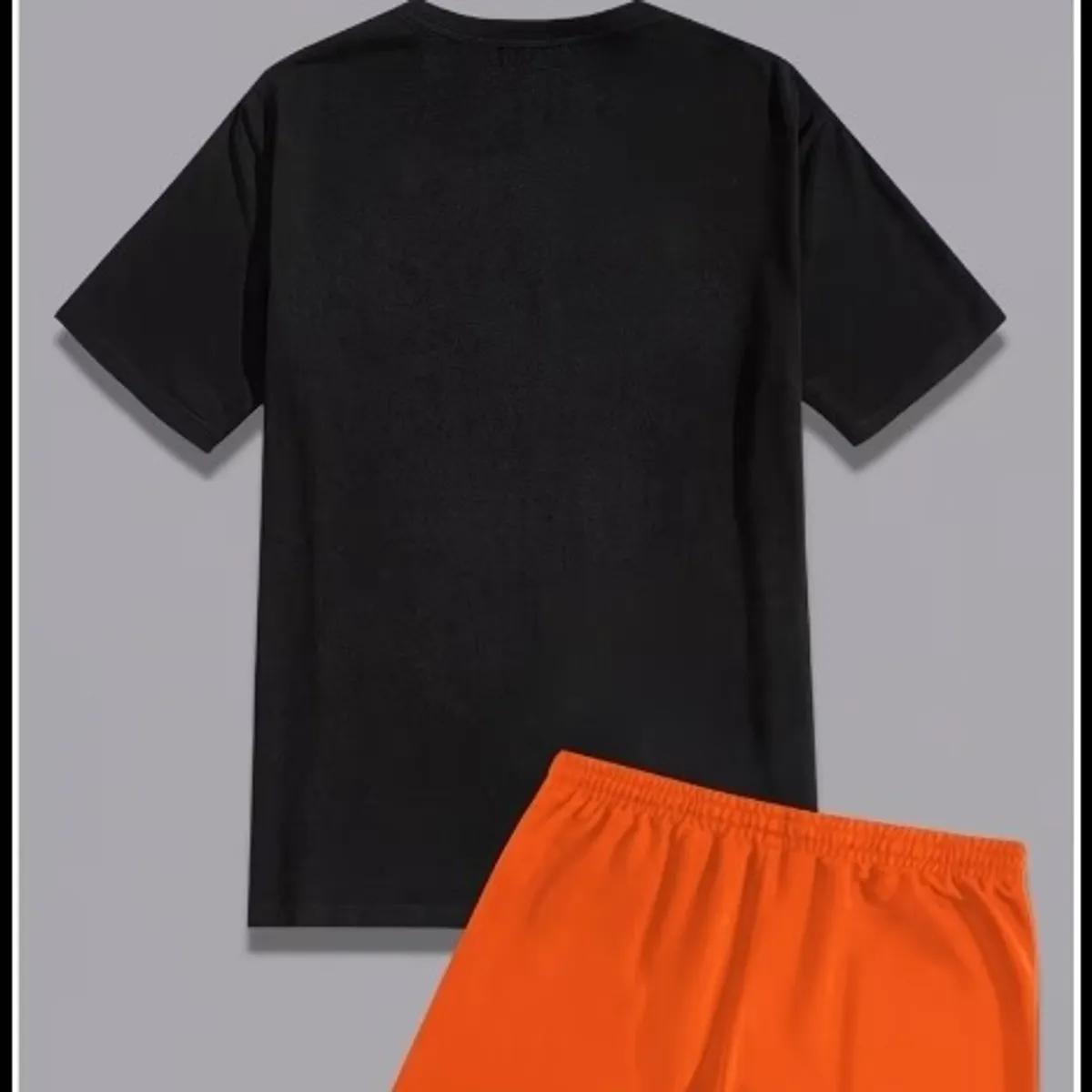 Men's Black & Orange Tropical Print Shorts and T-Shirt Set-Size XL