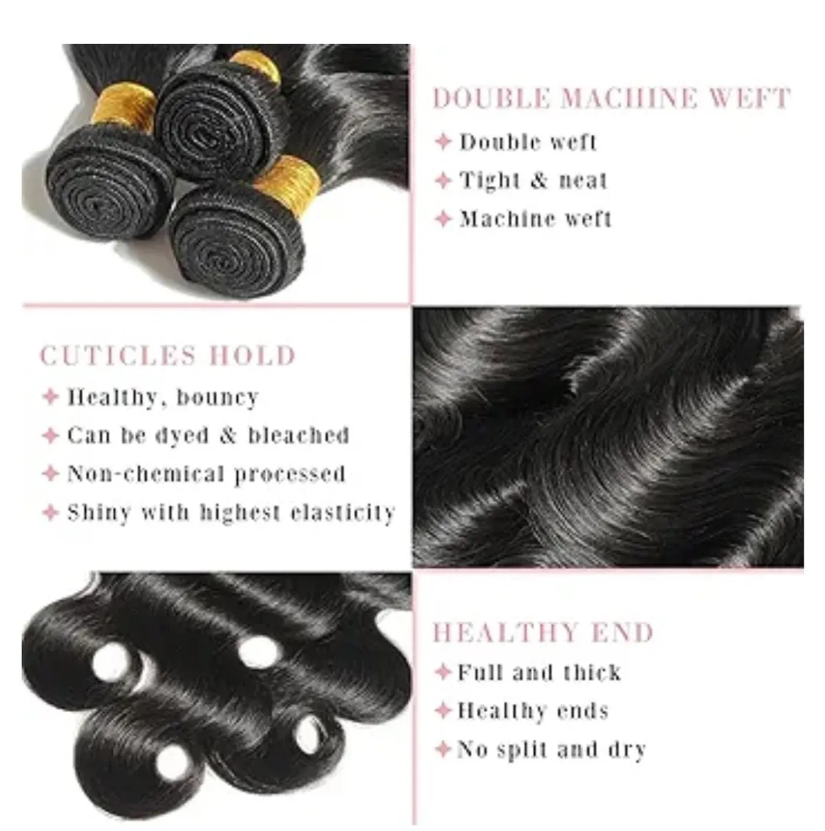 Natural Black Body Wave Human Hair 16, 18, 20 Inch Bundles