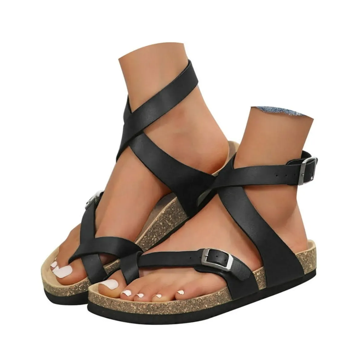 Women's Flat Retro Style Sandals With Adjustable Buckle