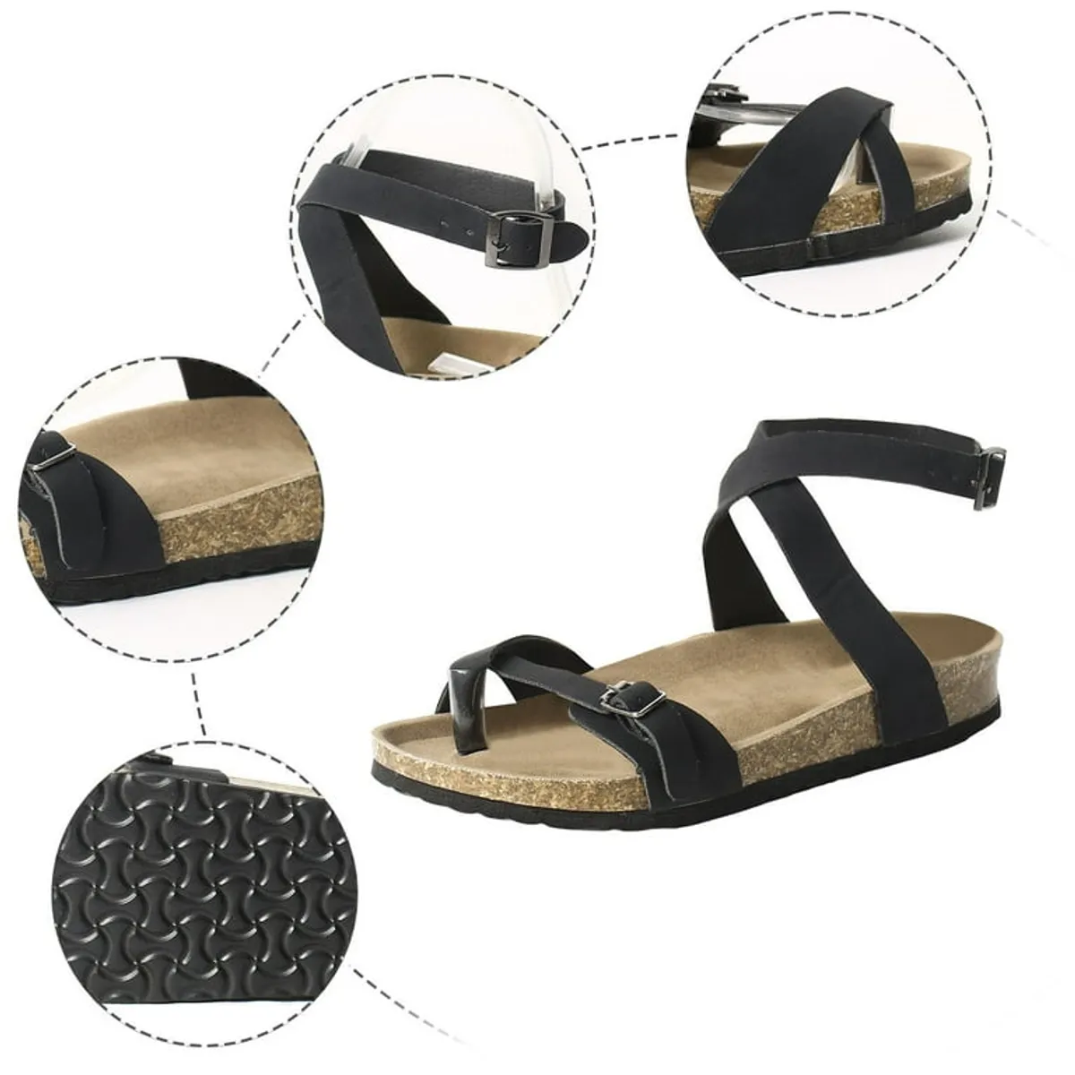 Women's Flat Retro Style Sandals With Adjustable Buckle