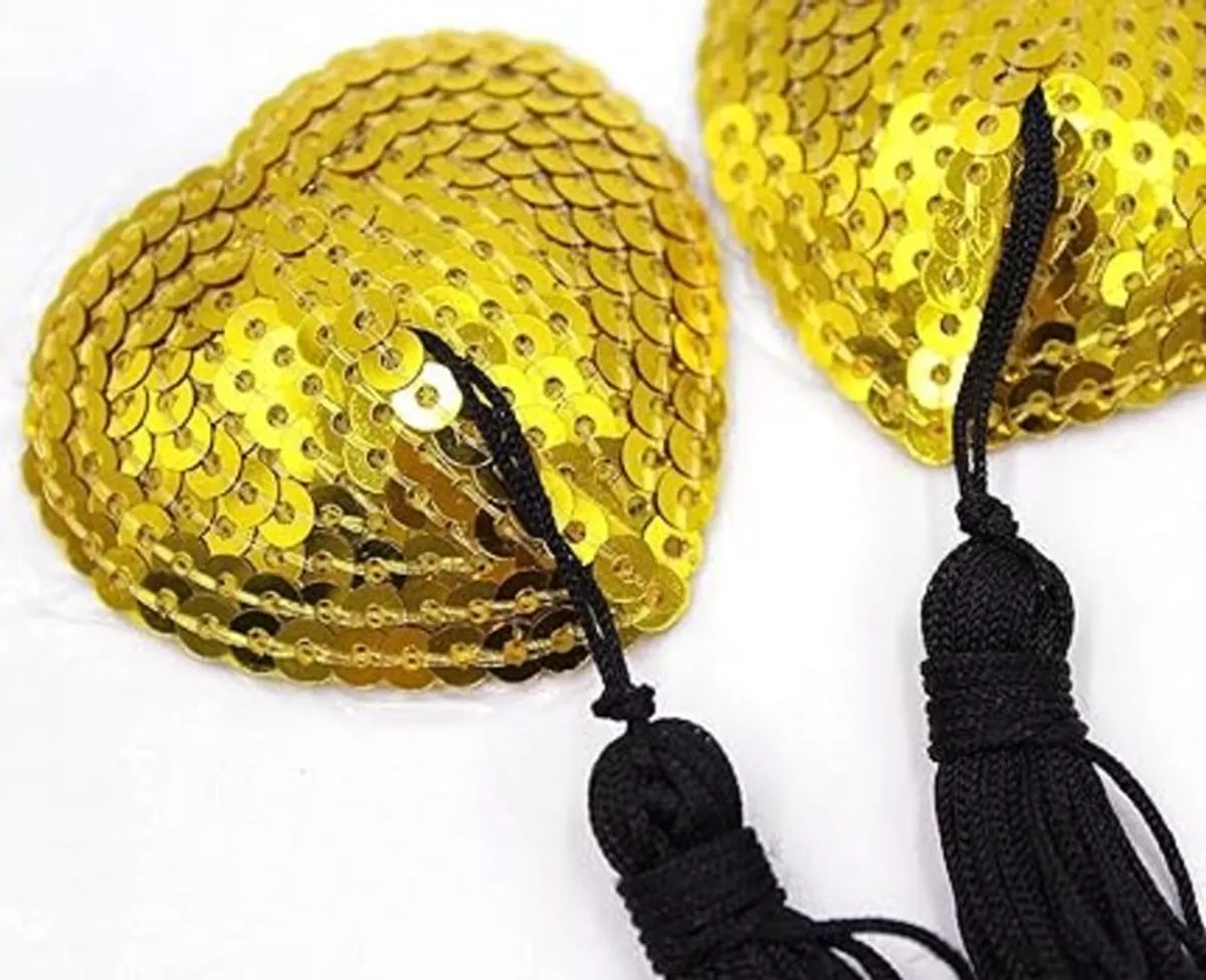 Heart Shaped Gold & Black Nipple Pastie Bra Sequined