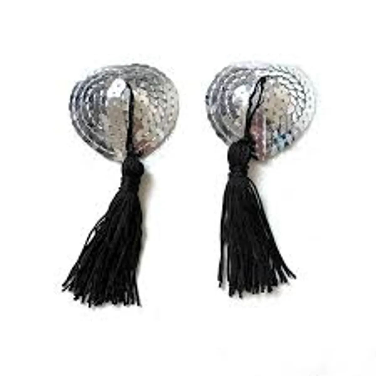 Heart Shaped Silver & Black Nipple Pastie Bra Sequined