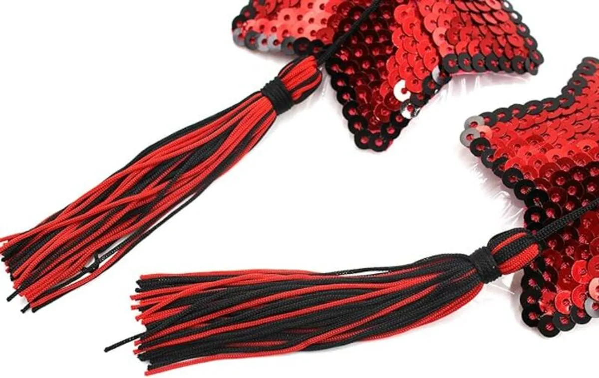 Star Shaped Red & Black Nipple Pastie Bra Sequined