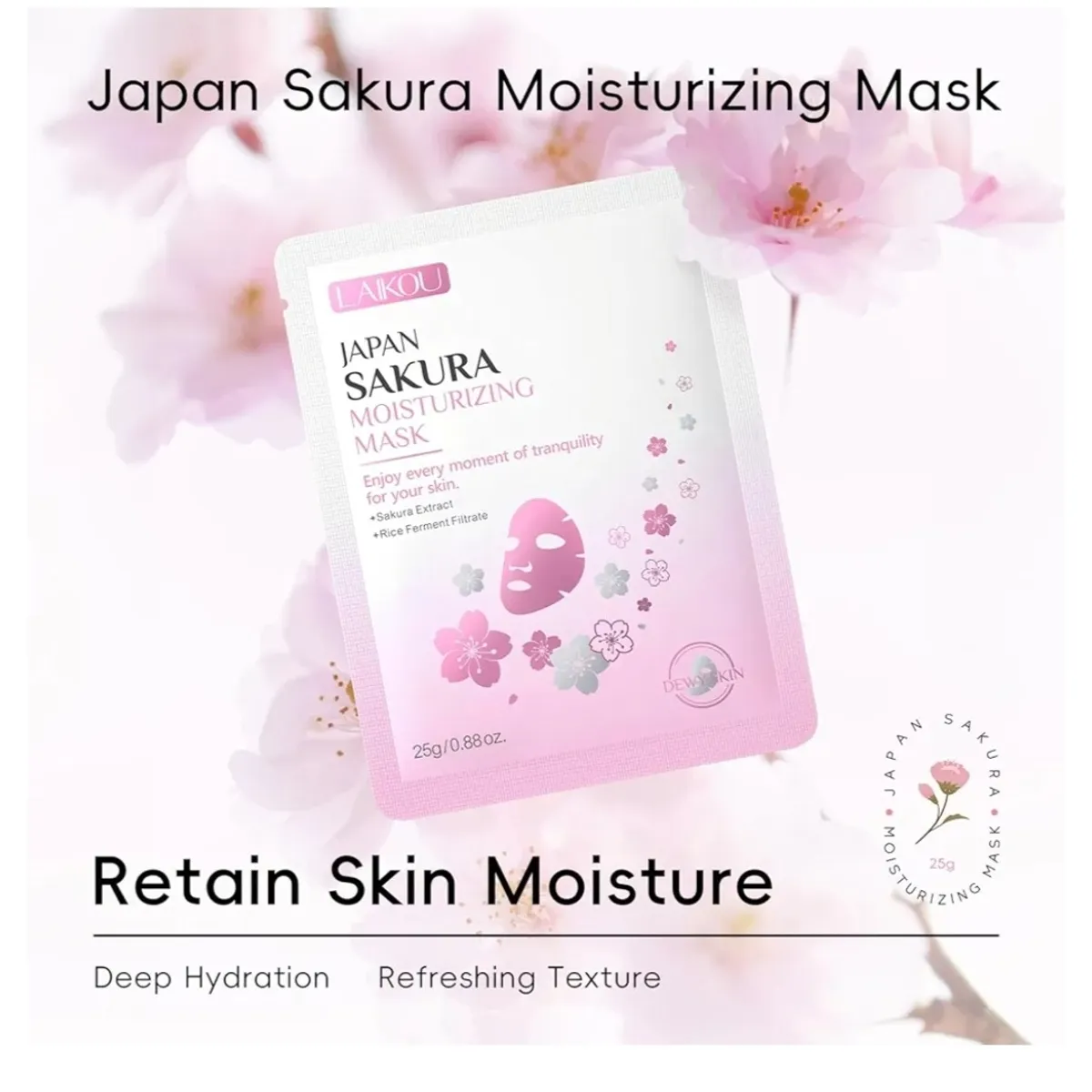 1pk LAIKOU SAKURA  Skin Care Set, Face Mask, Eye Mask, Lip Mask with Serum, Cleanser, Toner, Eye Cream