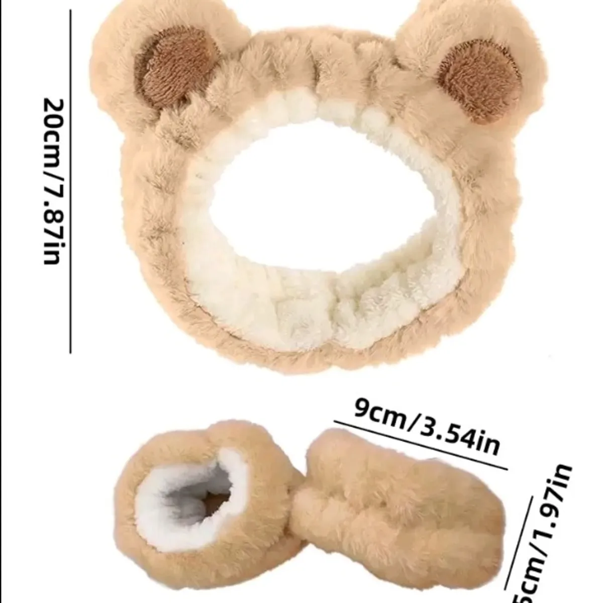 1pc Ear Detail Bath Headband & 2pcs Wrist Band
