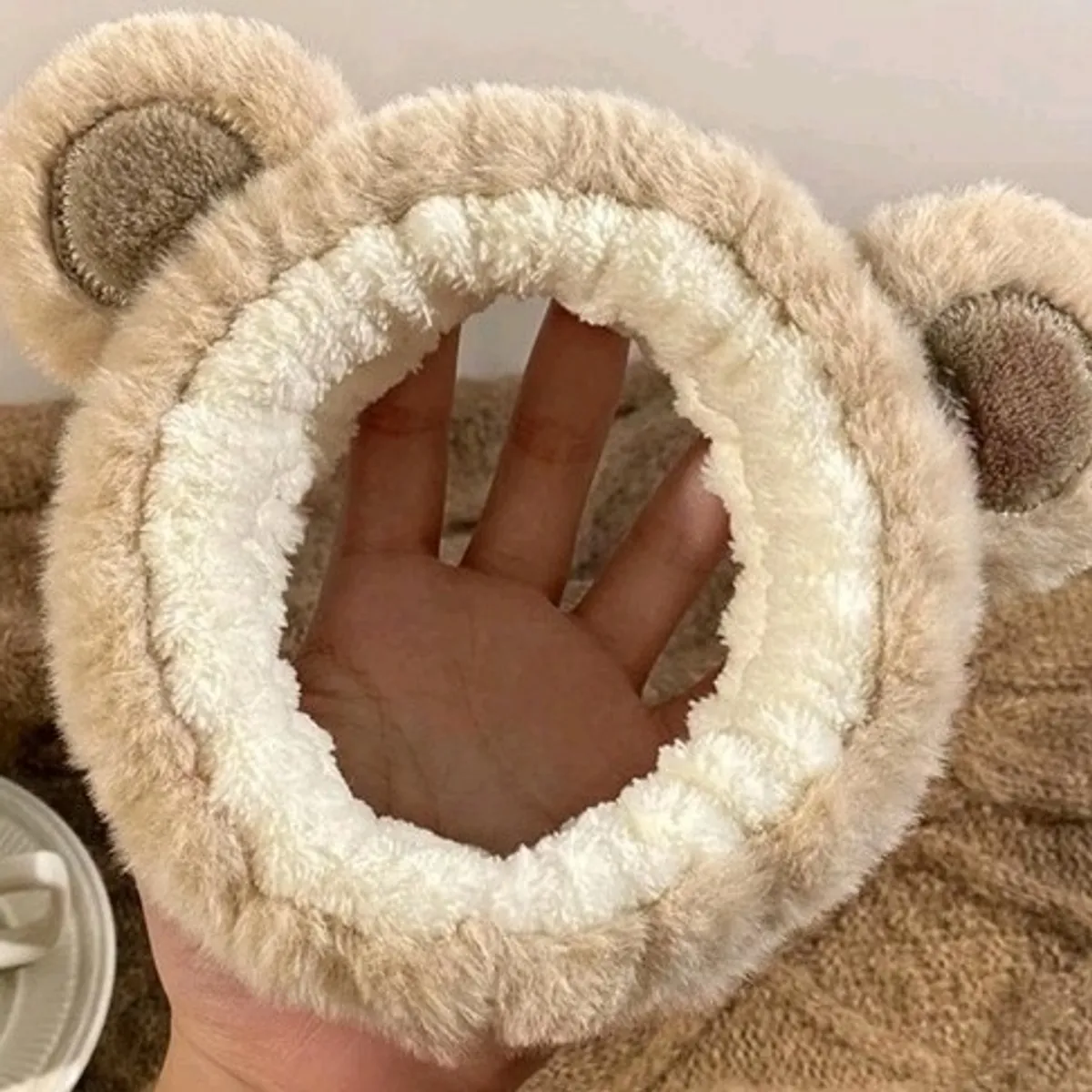 1pc Ear Detail Bath Headband & 2pcs Wrist Band