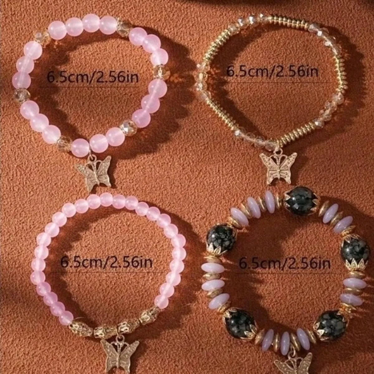 4Pcs/Set Multilayer Butterfly Pendant Time Rhinestone Beaded Bracelet