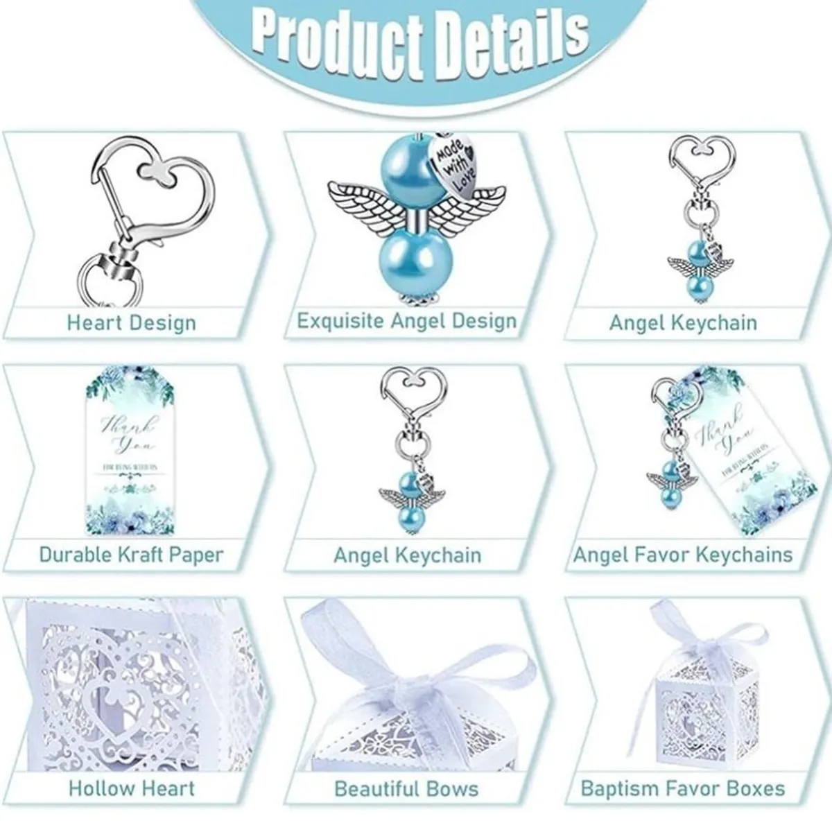 72 Pcs Angel Keychain With Favor Boxes Kraft Paper Alloy Key Ring Pendants