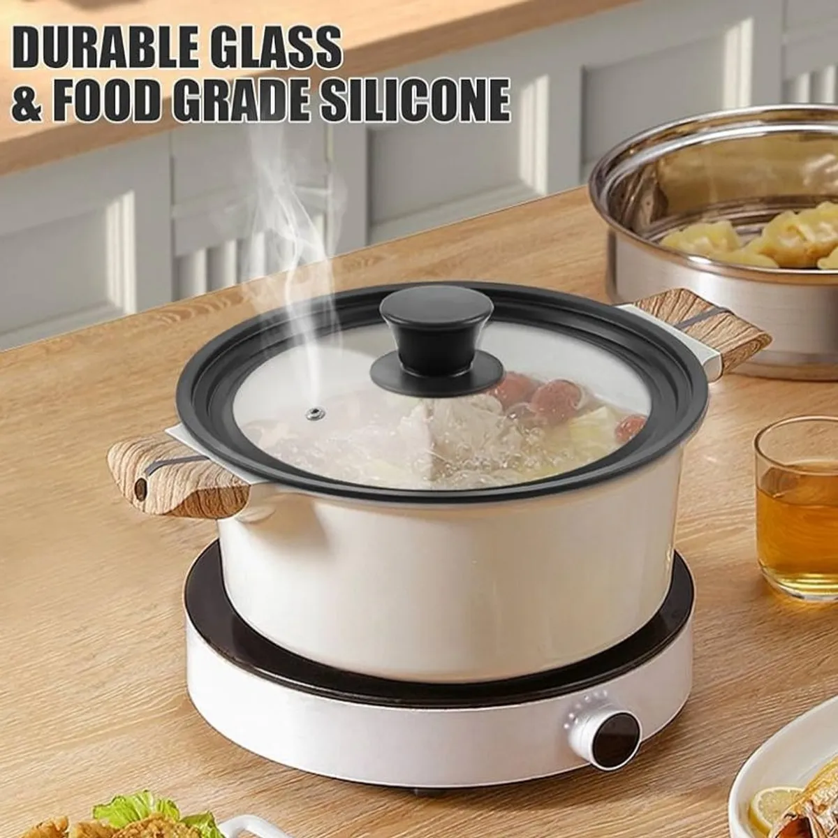 Universal Silicone Lid for Pots, Pans and Skillets, Pan Cover Fit 9", 10 ",11” Diameter Cookware With Tempered Glass