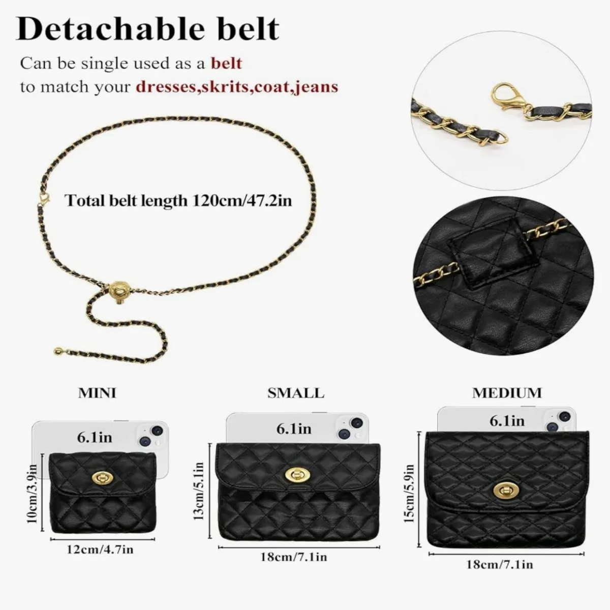 Black Mini Leather Crossbody Bag With Detachable Belt