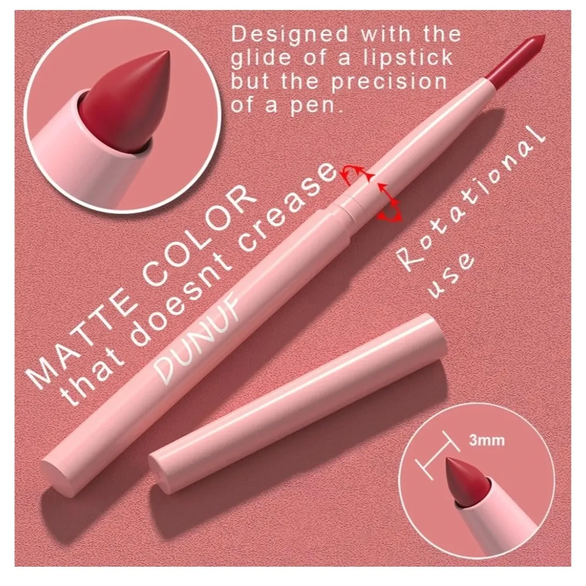 6 Colors Retractable Lip Liner Kit for Define & Sculpting Lips Shades, Long Lasting Waterproof High Pigment Matte Finish Creamy Texture Lip Liner Pencil Set for Women, #01