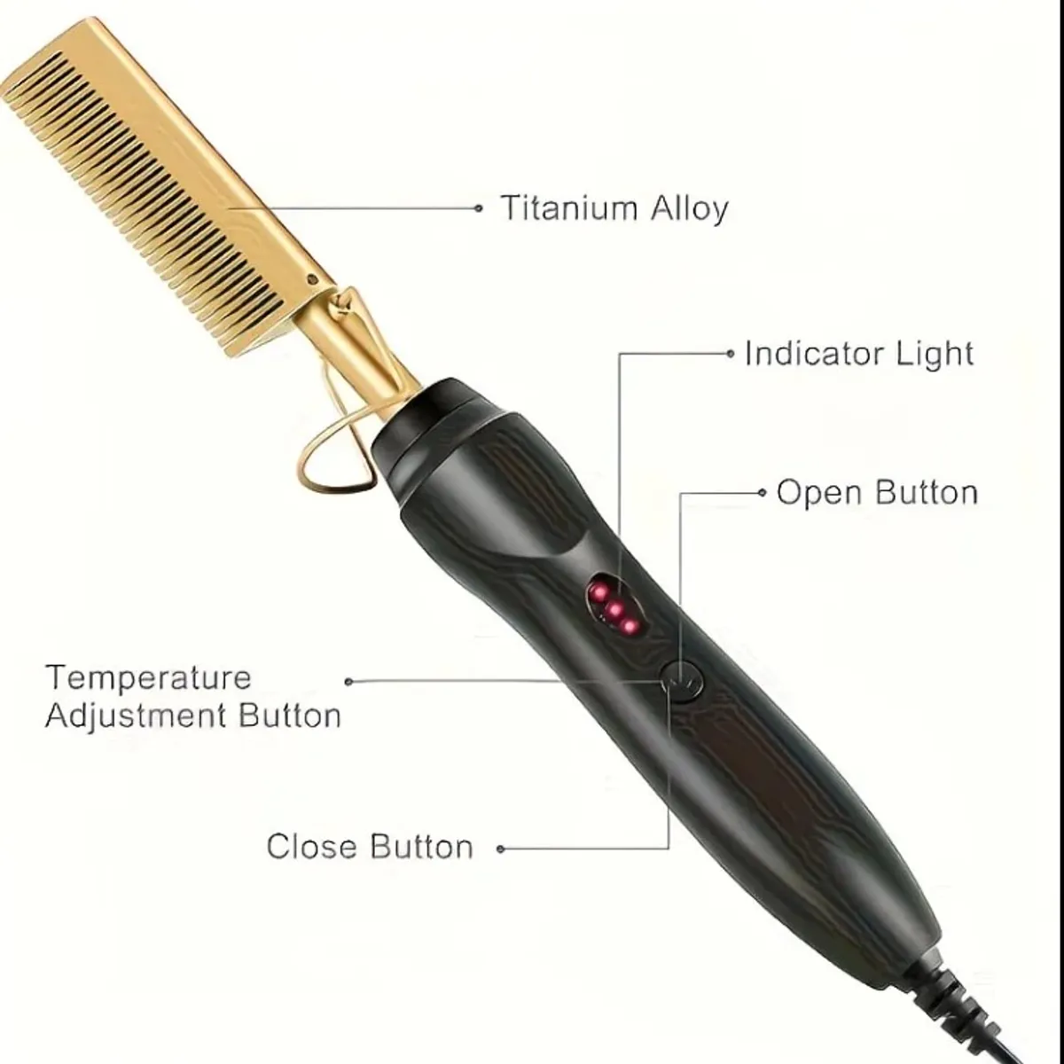 Professional 2-in-1 Straightener and Curling Iron Comb, Titanium Coated Electric Comb, Wet plus Dry Styling Tool with Adjustable Temperature