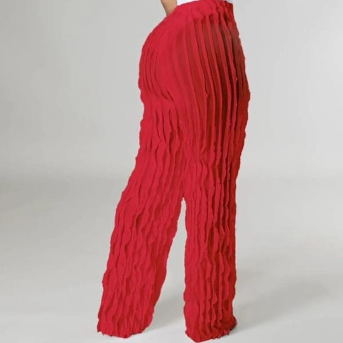 Women High Waist Sexy See Through Red Ruffle Wide Leg Palazzo Pants - Size: S
