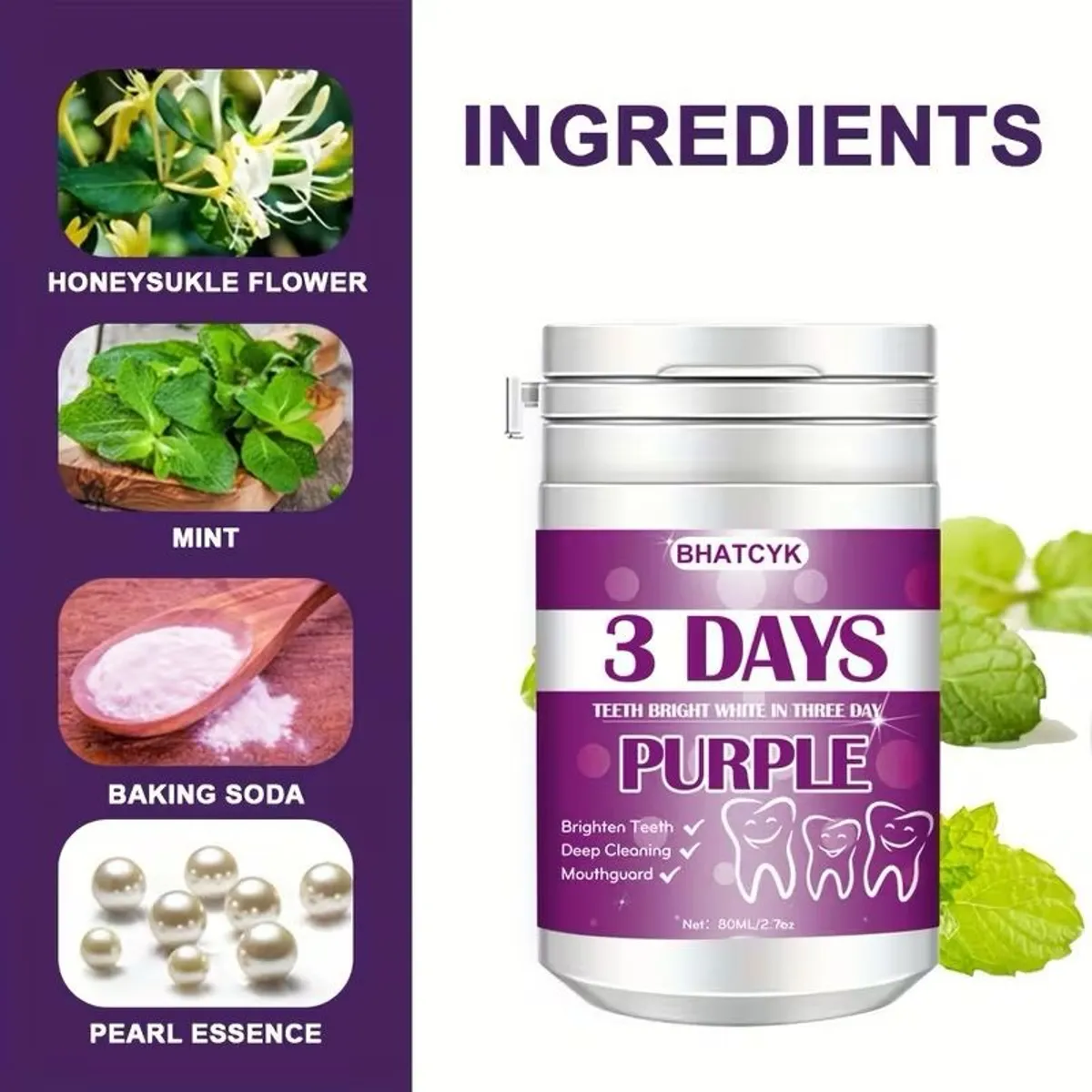 BHATCYK Purple Teeth Whitening Powder 80Ml