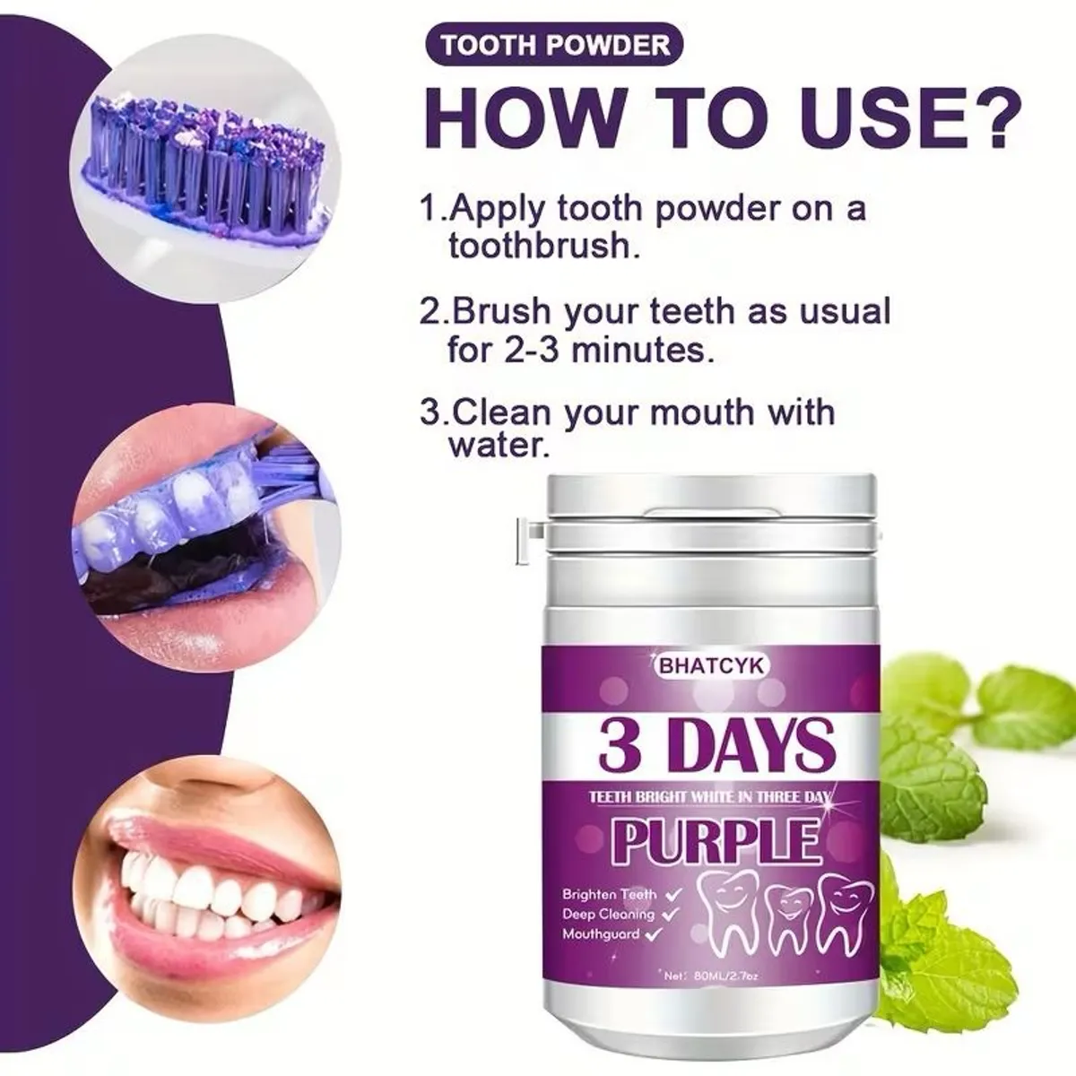 BHATCYK Purple Teeth Whitening Powder 80Ml