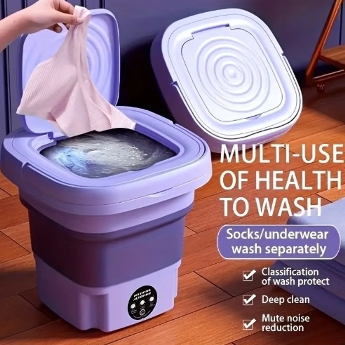 [Foldable Washing Machine] 2.11gal High Capacity Mini Washer with 3 Modes Deep Cleaning Half Automatic Washt, Foldable Washing Machine with Soft Spin Dry for Socks, Clothes, Towels, Delicate Items (Purple)