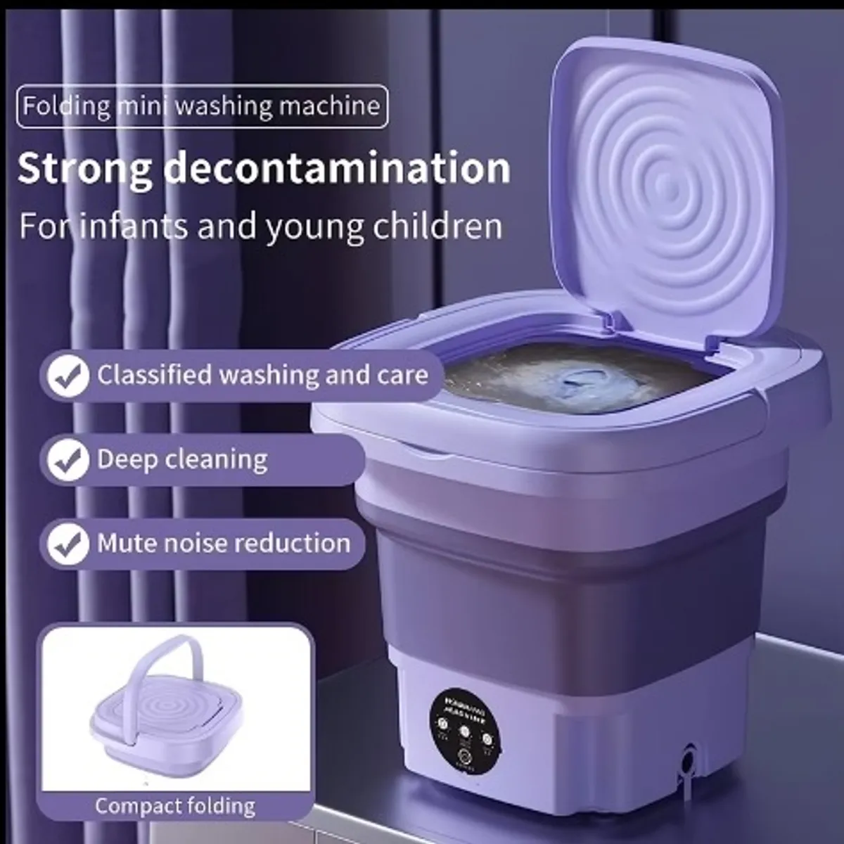 [Foldable Washing Machine] 2.11gal High Capacity Mini Washer with 3 Modes Deep Cleaning Half Automatic Washt, Foldable Washing Machine with Soft Spin Dry for Socks, Clothes, Towels, Delicate Items (Purple)