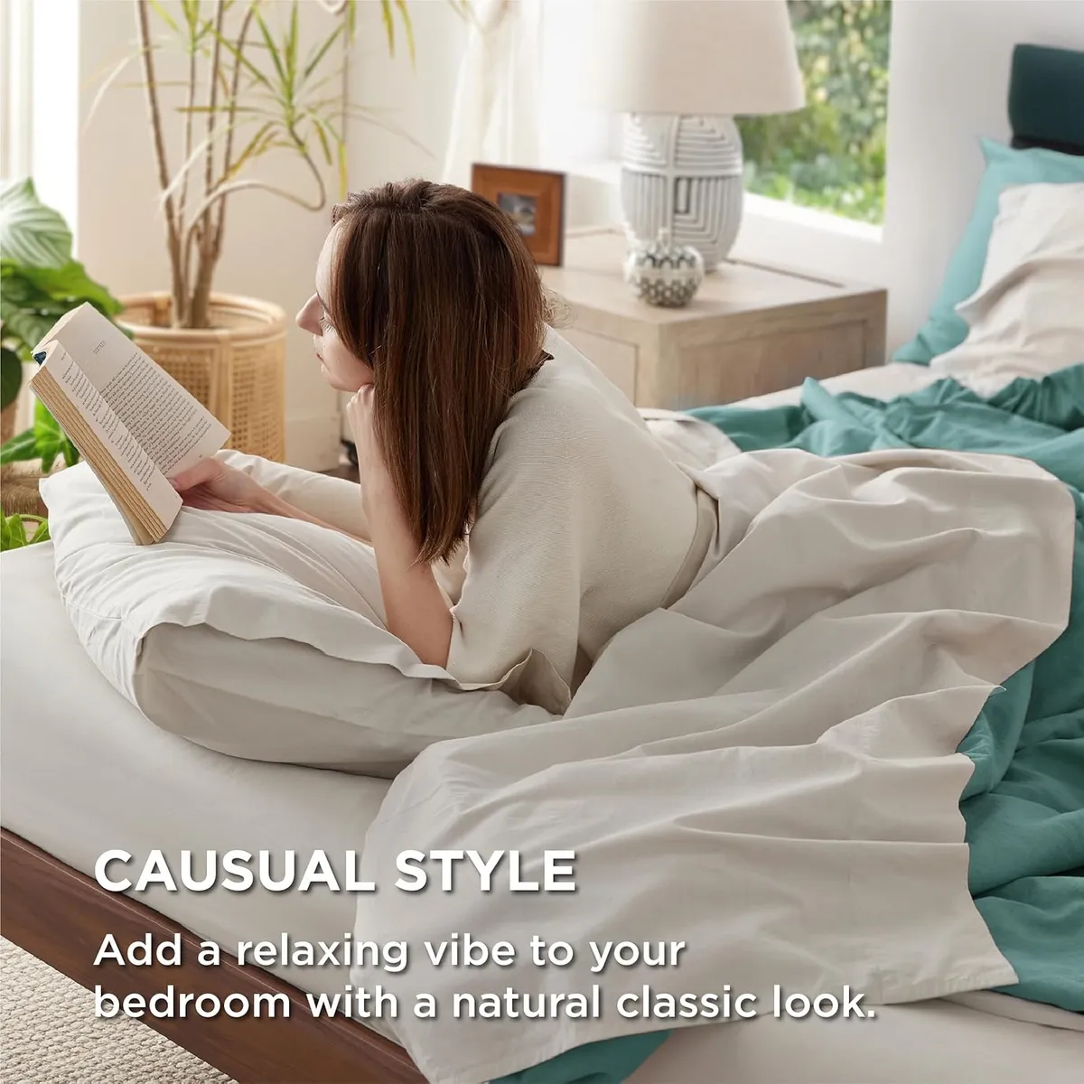 Bedsure 100% Cotton Percale Sheets Queen Size, Queen Sheet Set with Deep Pocket Up to 16 Inches, Breathable & Crisp Soft, Bedsheet & Pillowcase Sets, 4 Pieces, Linen