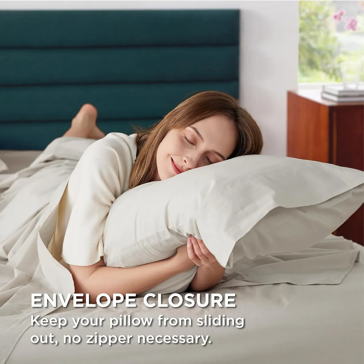 Bedsure 100% Cotton Percale Sheets Queen Size, Queen Sheet Set with Deep Pocket Up to 16 Inches, Breathable & Crisp Soft, Bedsheet & Pillowcase Sets, 4 Pieces, Linen