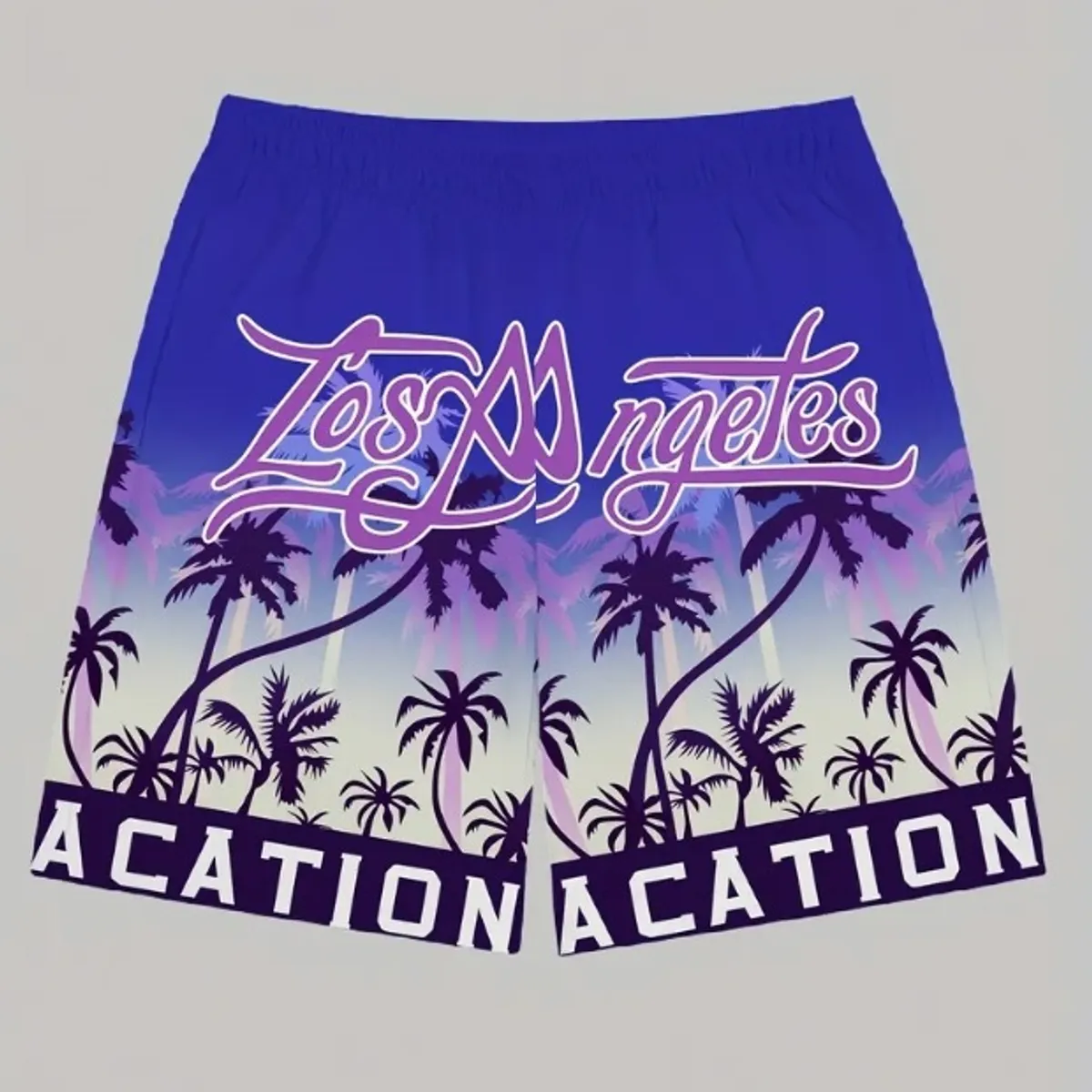 Coconut Tree Pattern Shorts "Los Angeles", with Drawstring, Pockets, Casual And Fashionable - Size S