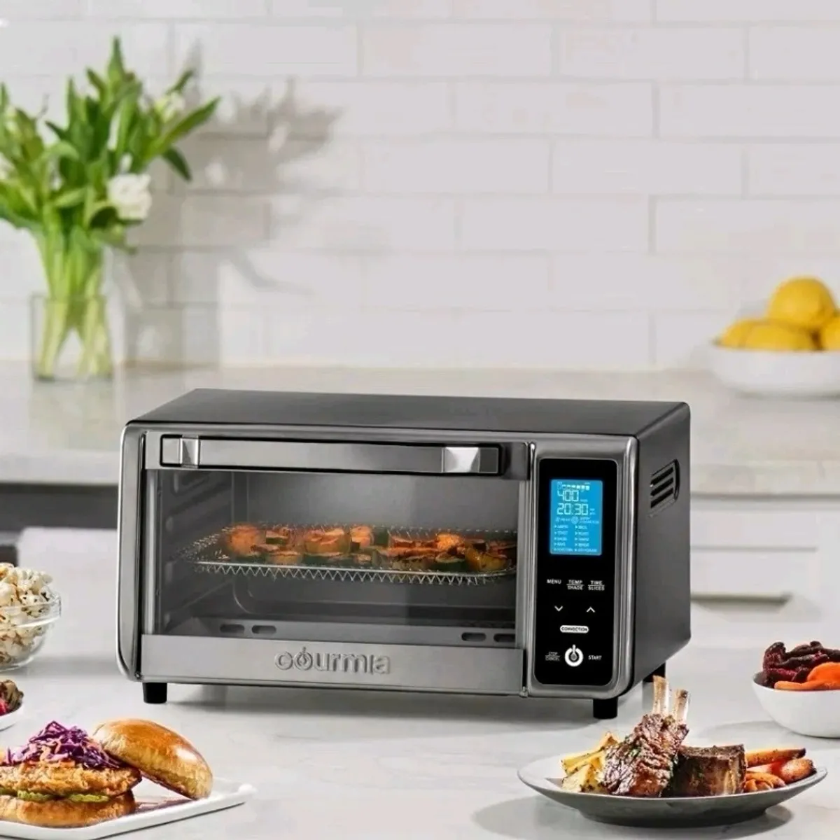 Gourmia 4-Slice Digital Toaster Oven Air Fryer, which typically features 11 to 12 cooking functions including air fry, toast, bake, and roast.