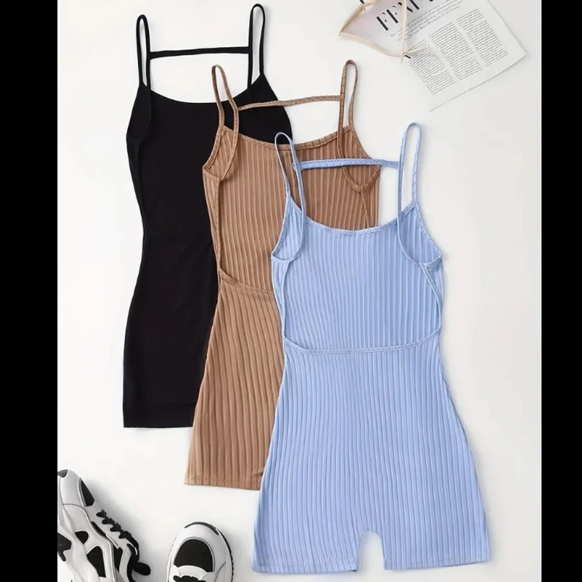 3pcs Summer Set, New Backless Elegant Fashion Versatile Bodysuit for Women - Size S