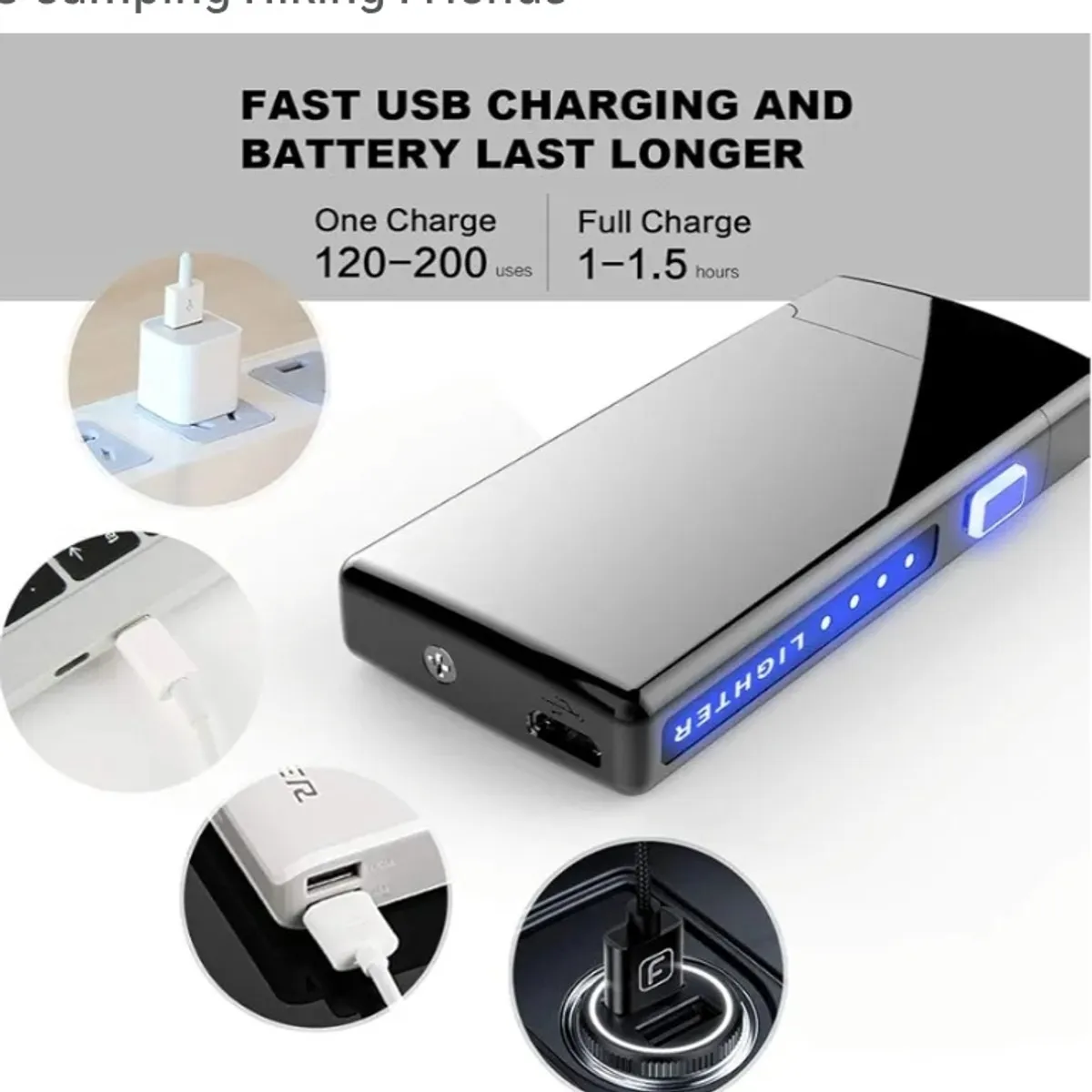 Electric Lighter with LED Battery Indicator , Rechargeable Windproof Flameless