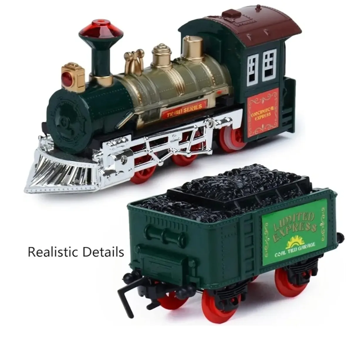 Classic Christmas Train Toys Set with Lights and Sounds, Electric Train Set with Tracks, Locomotive Engine, Cargo Car, Coal Cargo, Passenger Coach