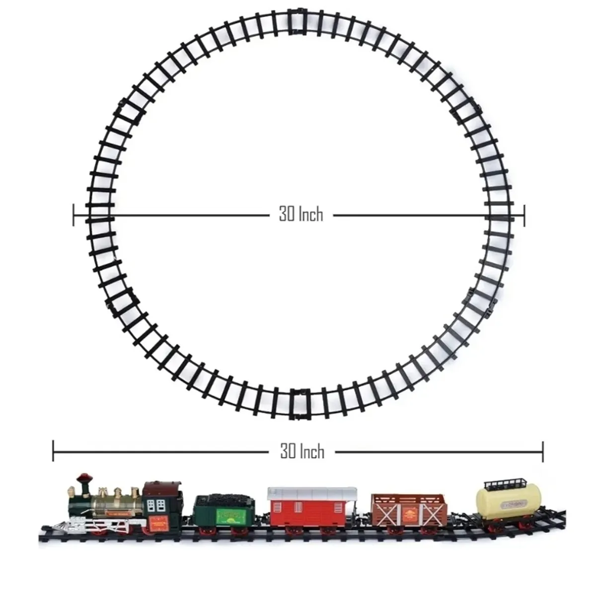 Classic Christmas Train Toys Set with Lights and Sounds, Electric Train Set with Tracks, Locomotive Engine, Cargo Car, Coal Cargo, Passenger Coach