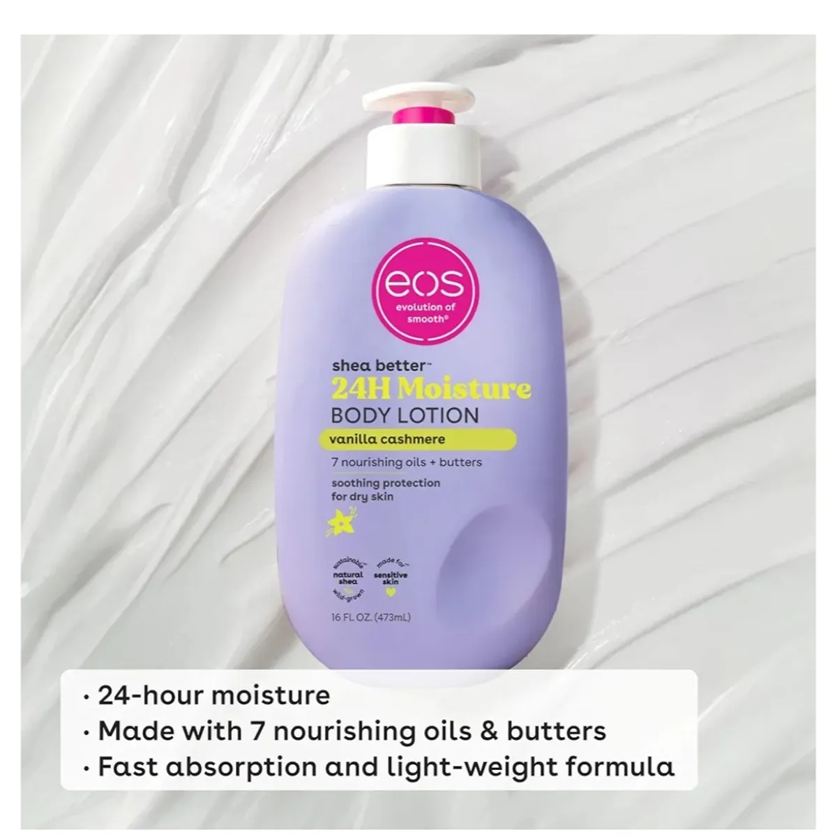 1  Eos Shea Better Body Lotion Vanilla Cashmere, 24-Hour Moisture Skin Care, Lightweight & Non-Greasy, Natural Shea, Vegan, Vanilla Body Lotion, 16 fl oz