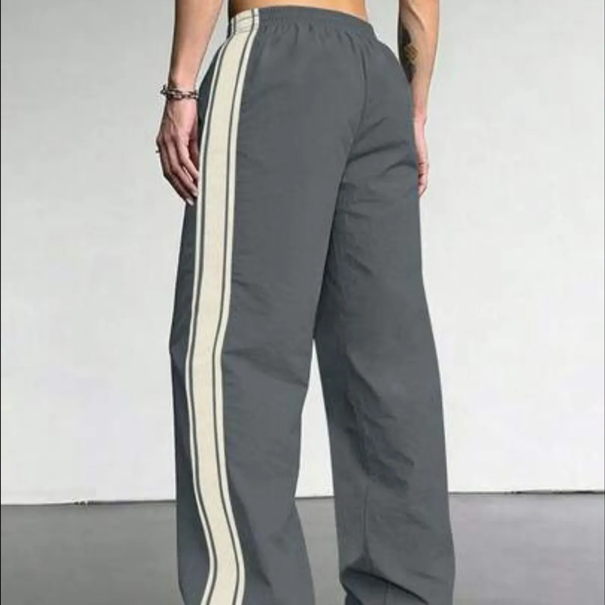 Men's  Grey Striped Drawstring Waist Sweatpants-Size XS