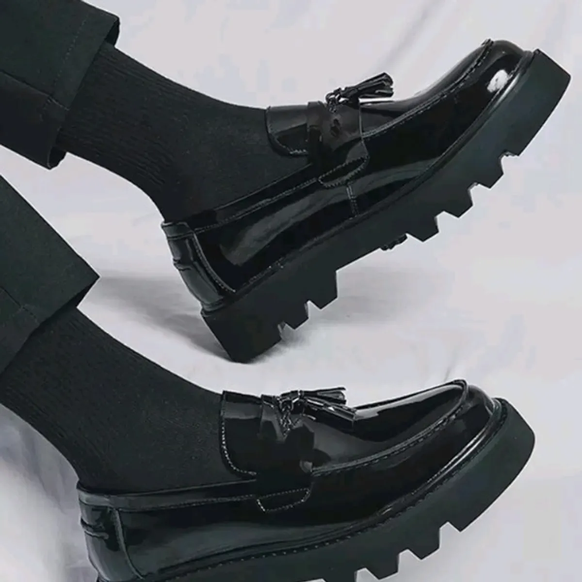 Men's Black Formal Thick Platform Leather Shoes-Size 9/ 9.5