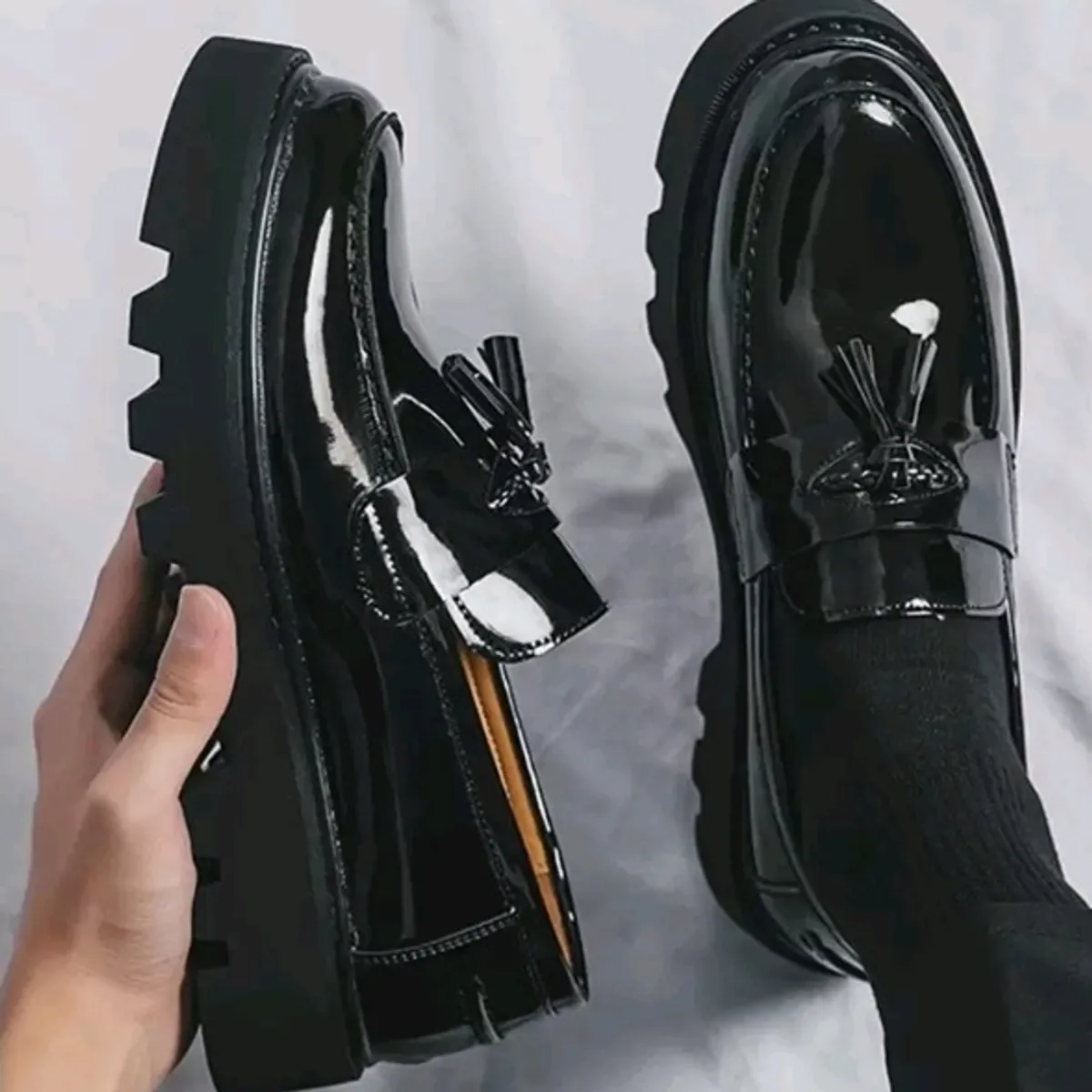 Men's Black Formal Thick Platform Leather Shoes-Size 9/ 9.5