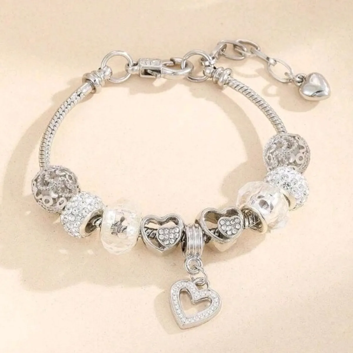 1pc Rhinestone Heart Charm Bead Decor Bracelet