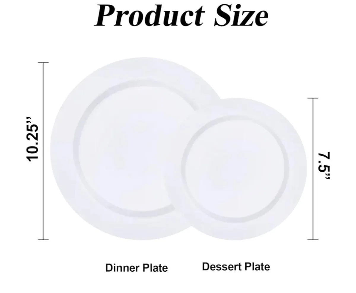 200Pcs White Plastic Plates Set, 100 10.25 Inch Dinner Plate And 100 7.5 inch Dessert Plates