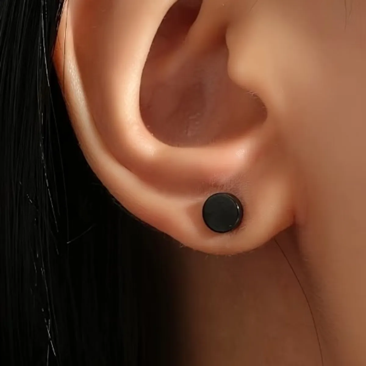 2pcs  Unisex  Black Round Stud Earrings