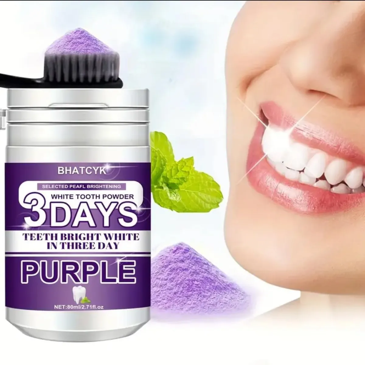 3 Days Teeth Brightening Powder, Purple, 2.71 fl oz