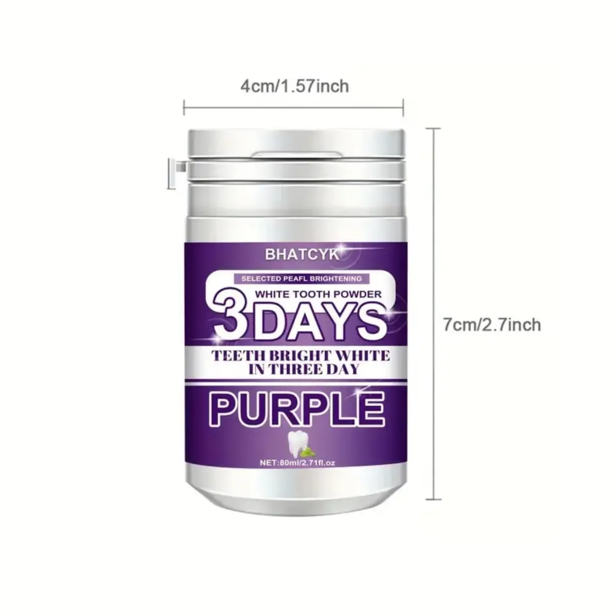 3 Days Teeth Brightening Powder, Purple, 2.71 fl oz