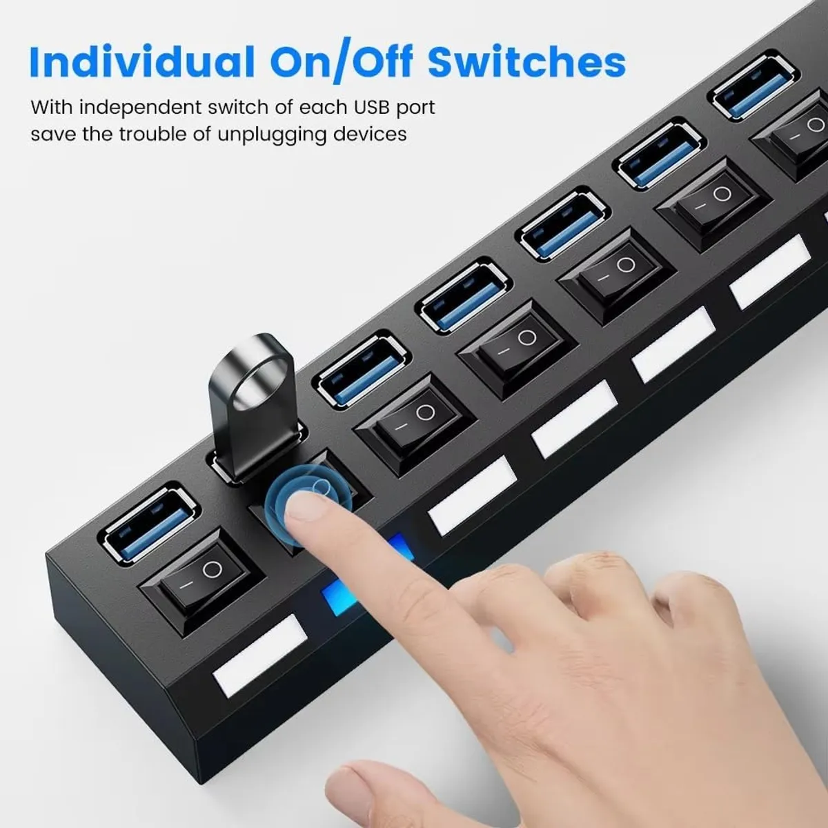 6 USB 2.0 Ports with USB Cable, Portable USB Adapter Multiport Data Hub for Home Office Laptop Desktop Workstation Data Transfer and Charging, Black