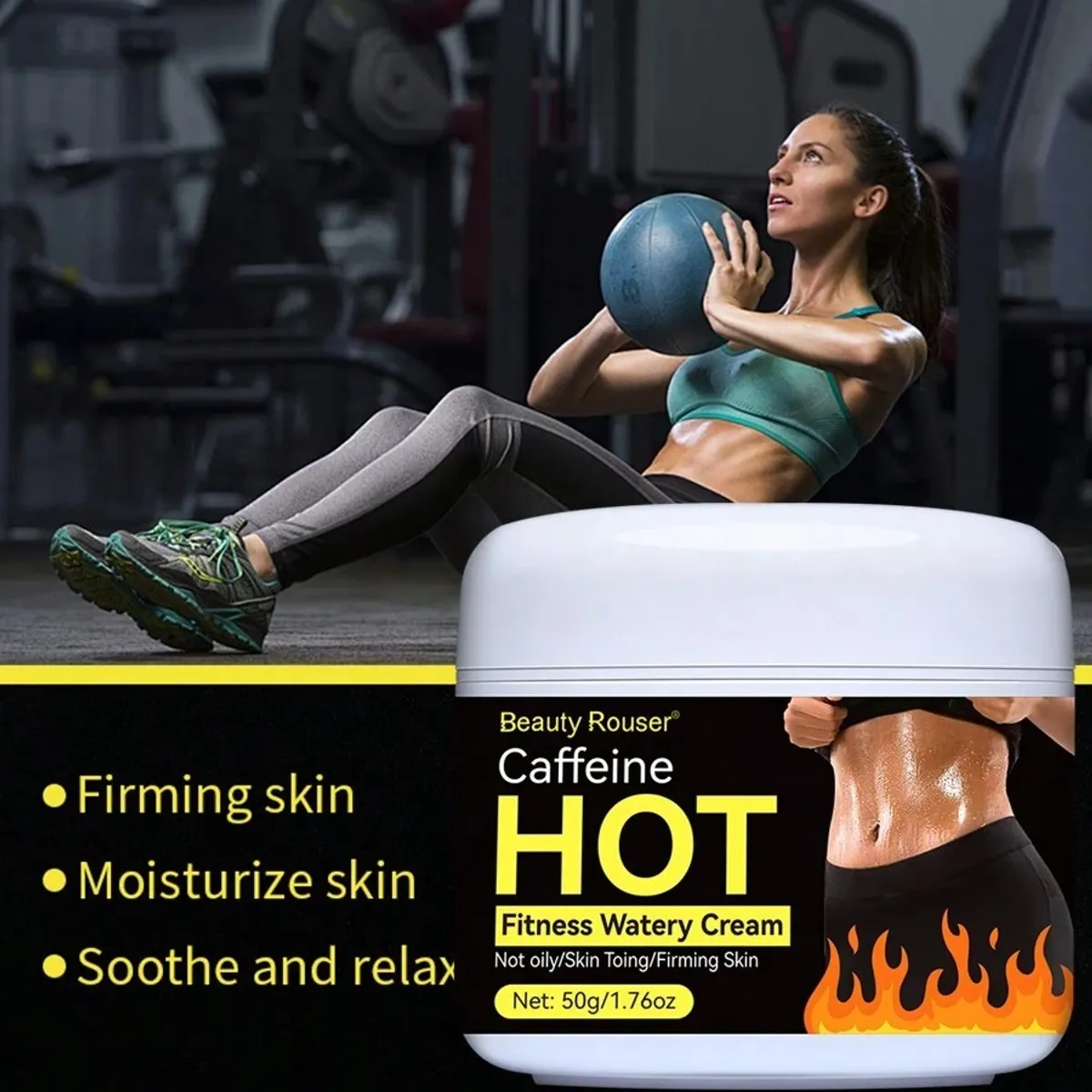 50g Caffeine Heat-Activated Fitness Cream, Body Skin Care For Legs, Buttocks, Abdomen, Arms, Body Massage Moisturizing Cream, Multi-Purpose Unisex Skincare