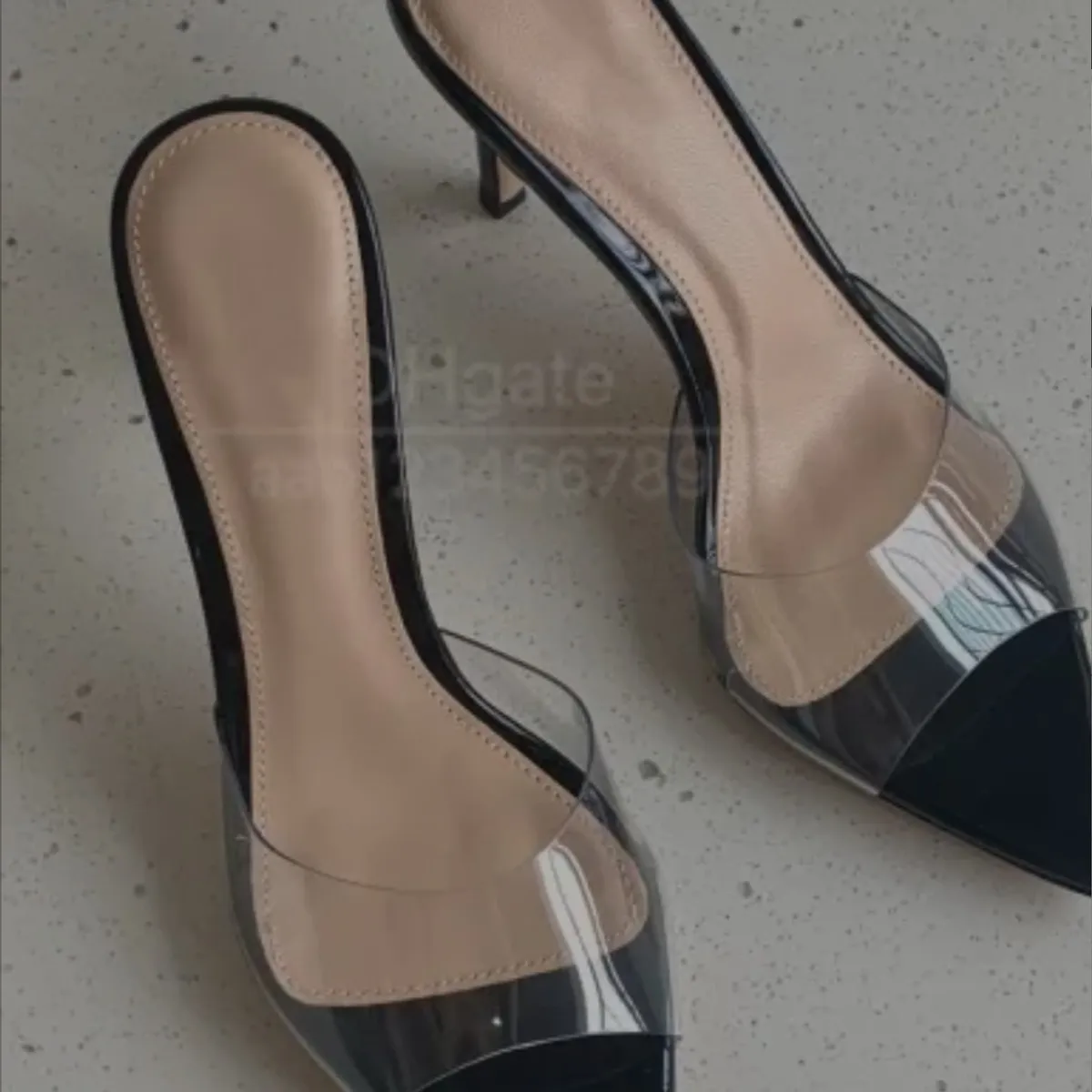 Women's  Transparent PVC Pointed-Toe Stiletto Shoes-Size 5.5/6