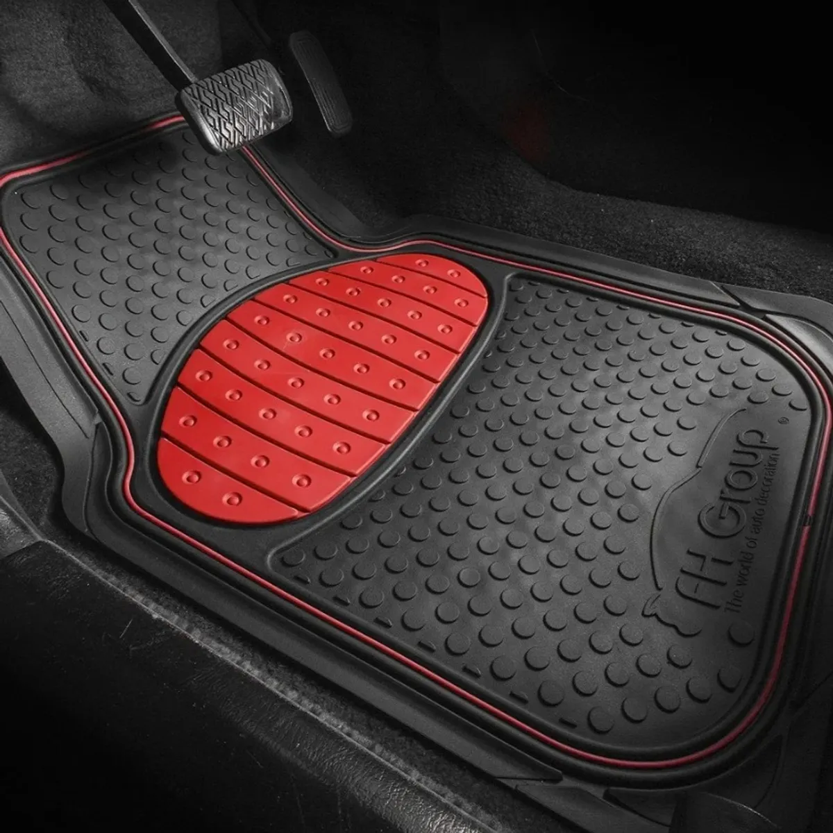 FH Group Car Floor Mats - Heavy-Duty Rubber Floor Mats for Cars, Universal Fit Full Set, Trimmable Automotive Floor Mats, Climaproof Floor Mats for Most Sedan, SUV, Truck Floor Mats Red