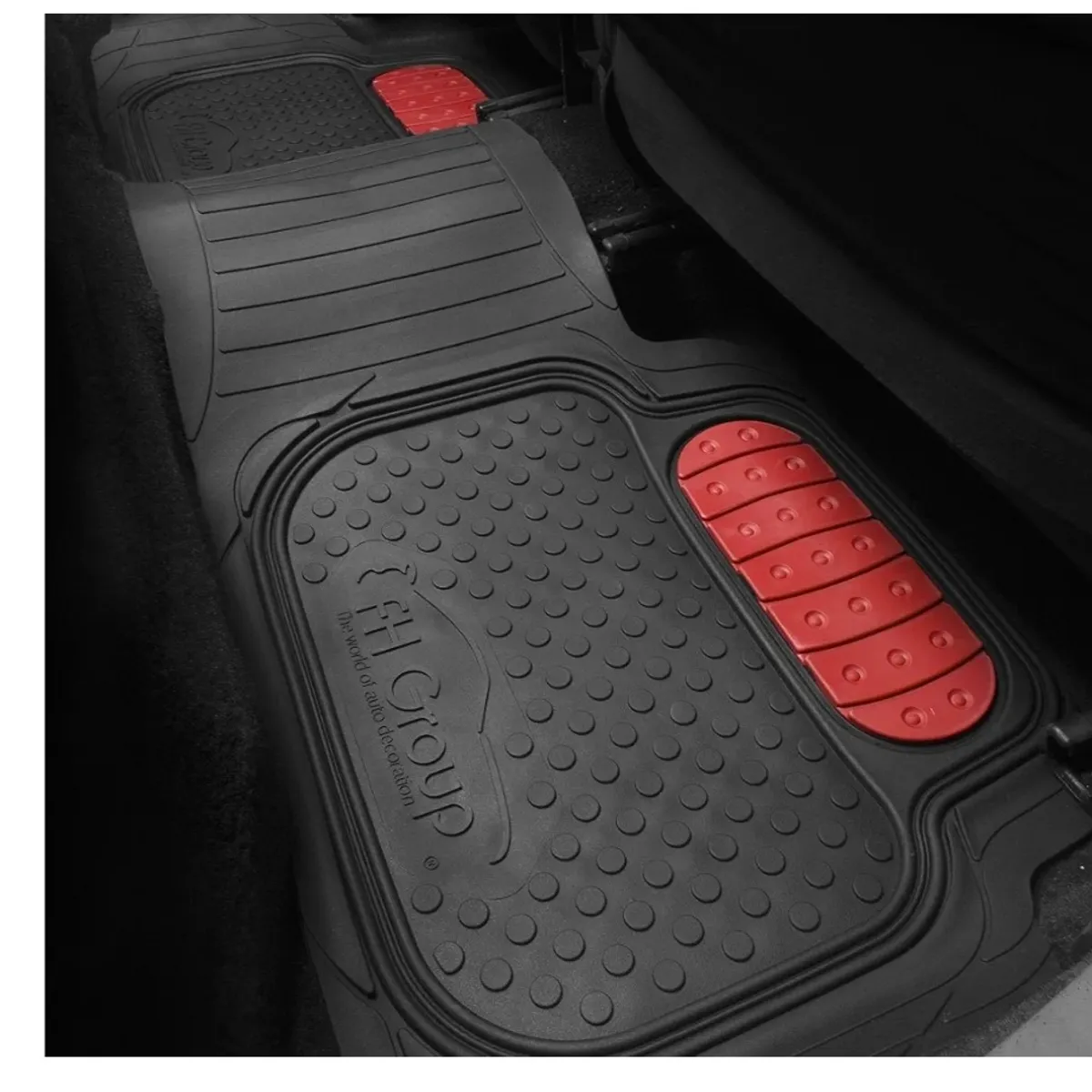 FH Group Car Floor Mats - Heavy-Duty Rubber Floor Mats for Cars, Universal Fit Full Set, Trimmable Automotive Floor Mats, Climaproof Floor Mats for Most Sedan, SUV, Truck Floor Mats Red