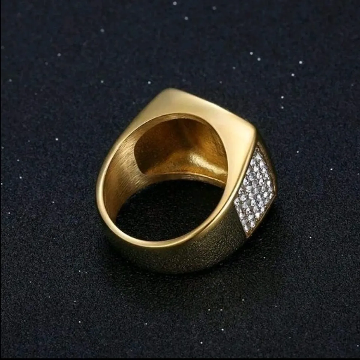 King Gold Plated Bling Iced Out Ring-Size 8