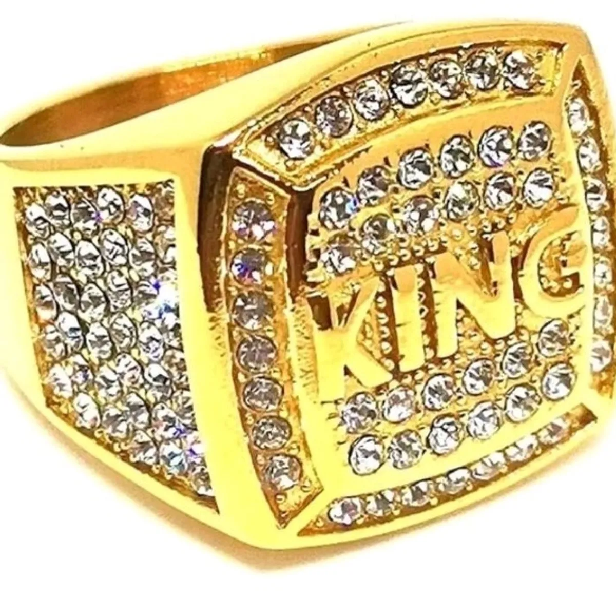 King Gold Plated Bling Iced Out Ring-Size 8