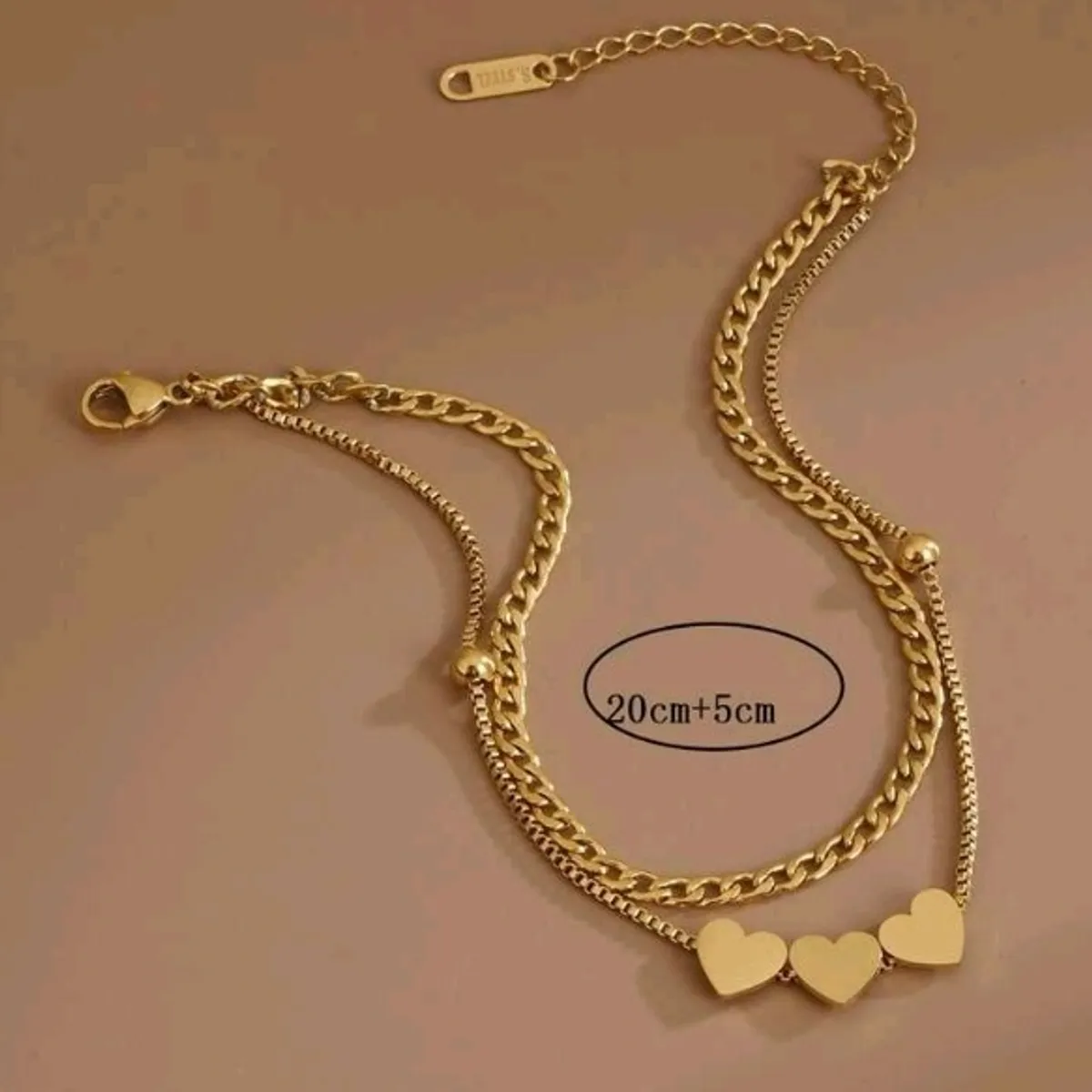 1pc Women's Gold 3-Heart Anklet