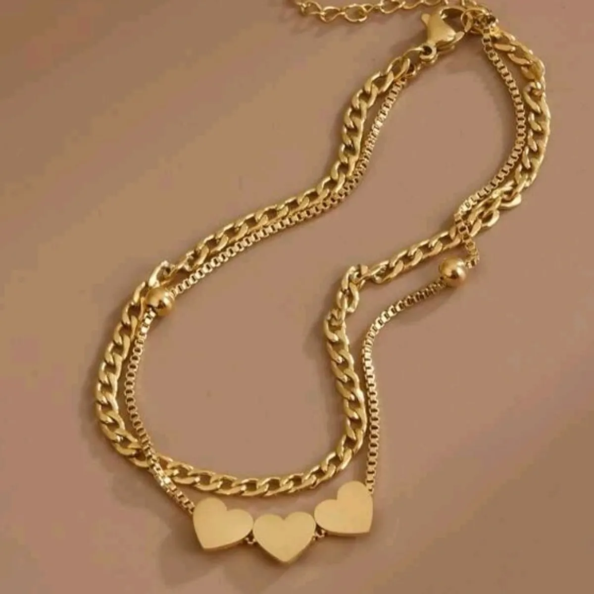 1pc Women's Gold 3-Heart Anklet